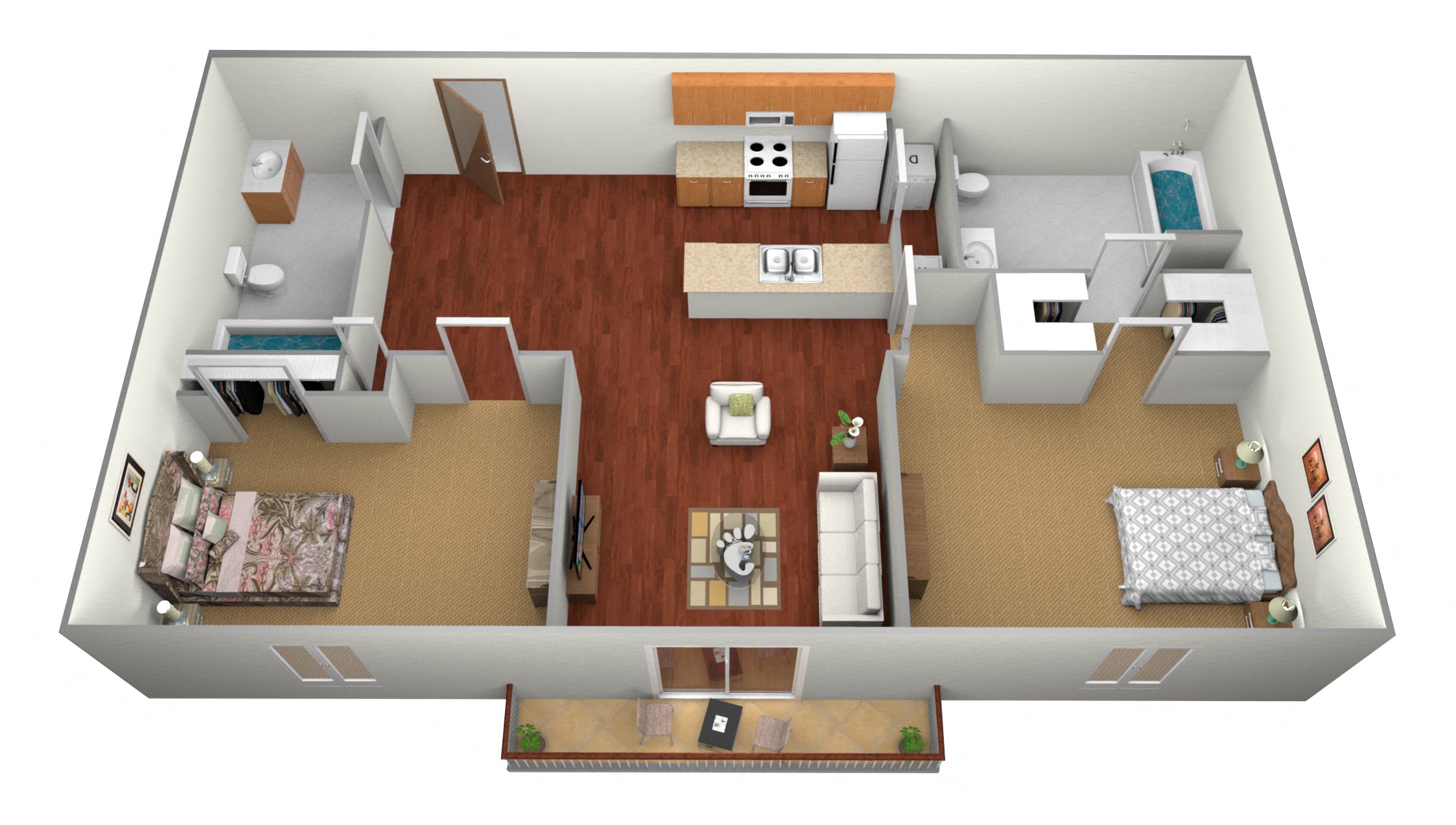 Floor plan for 2 beds, 2 baths, 1015 sqft